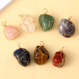 Irregular Natural Crystal Stone Gold Plated Pendant Necklaces For Women Girl Men Party Club Decor Jewellery With Chain