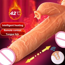 Automatic Telescopic Dildo Realistic Skin G Spot Vibrating Tongue Female Penis Vibrator Rabbit sexy Toy For Women