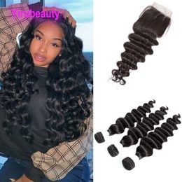 Malaysian Wefts Three Bundles With 5X5 Lace Closure Loose Deep Curly Free Middle Three Part 10-30inch 4 Pieces/lot