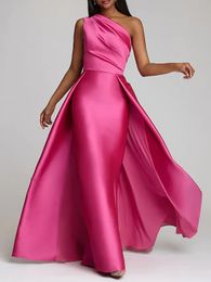 African Fuchsia One Shoulder Prom Dresses With Overskirt Floor Length Royal Blue Straight Evening Dresses Women Sleeveless Long Special Occasion Gowns