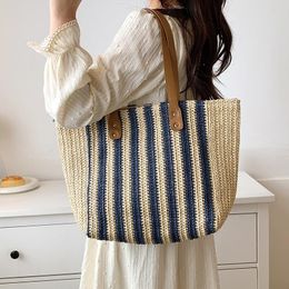 Evening Bags Summer Striped Large Capacity Tote Bag Ladies Vacation Beach 2022 Style Woven Shoulder BagEvening