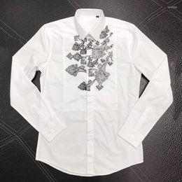 Men's Dress Shirts Brand Shirt Men Slim Embroidery Casual Long Sleeve Chemise Homme High Quality Cotton Business Male With TagMen's Vere22