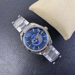 Man Watches Automatic Hinery 8938 Movement 43MM 24 Hours Hesalite Crystal Ring Travel Around the World VS