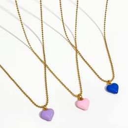 Pendant Necklaces Peri'sbox 4 Colours Waterproof Stainless Steel Enamel Heart Necklace For Women Dainty Beads Chain Multicolor NecklacesP