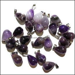 Pendant Necklaces Pendants Jewelry Natural Stone Round Water Drop Amethysts Waterdrop Charms For Dh7F9