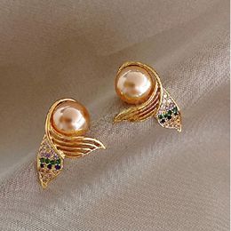 Minimalistic Mermaid Stud Earrings Fashion Simulated Pearl Ear studs Fishtail Crystal Earrings Temperament