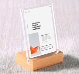 10x15cm Acrylic Frame Desk Sign Menu Stand Name Card Holder Advertising Poster Price Tag Display Label Holder Wood Photo Frame