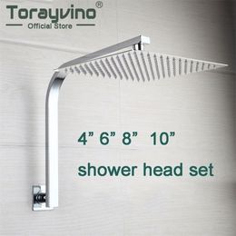 Bathroom Shower Heads Torayvino Bathroom Shower Faucets Gooseneck Square Brass Wall Mount Shower Arm Ultrathin Bathroom Shower Head Set 200925 x0907