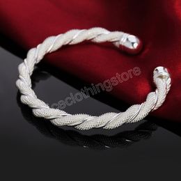 Charm Silver Bracelets for Women fine Twisted wire bangle Fashion Wedding Party Christmas Gift Girl student Jewelry