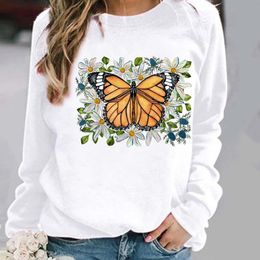 Women's Hoodies & Sweatshirts Pullovers Womens Clothing Ladies Spring Autumn Winter Watercolour Plant Trend Cute Woman Female O-neck Casual S