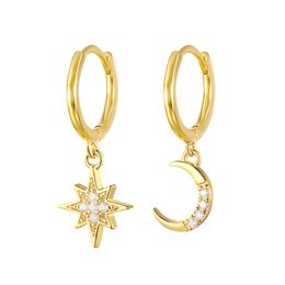 huggie hoop earrings for women UK - Star & Moon Huggie Earrings 925 Sterling Silver Hoop Earrings For Women Birthday Party Gift