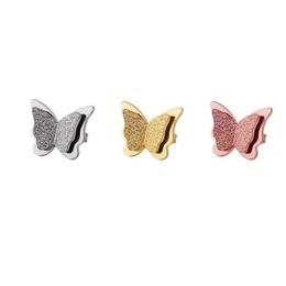 Cute Rose Gold Frosted Butterfly Stud Girls Exquisite Stainless Steel Animal Earring for Women Child Jewelry gift 1 pair