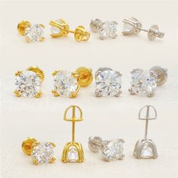 5mm/6mm/7mm 925 Sterling Silver Gold Plated Round Bling Moissanite Diamond Earrings Studs for Men Women Nice Gift
