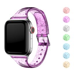 Transparent Glitter Watch Strap For Apple Watch Band 41mm 40mm 38mm 45mm 44mm 42mm Jelly Watchband Iwatch Series 7 6 5 4 3 Bracelet Loop Wristband Smart Accessories
