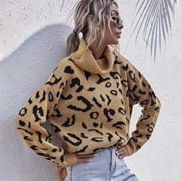 Boho inspired Women s Knitted Turtleneck Jumper Leopard Long Sleeve Warm Turtleneck Pullover Sweater oversized sweater new 2020 LJ201113