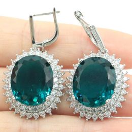 Dangle & Chandelier 41x23mm Highly Recommend Big Oval Rich Blue Aquamarine White Bright Cubic Zircon Women Dating Silver EarringsDangle