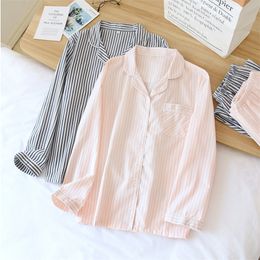 Spring And Summer Couple Vertical Stripes Pyjamas Two-piece 100% Cotton Long-sleeved Men's Simple Casual Home Wear Women 220321