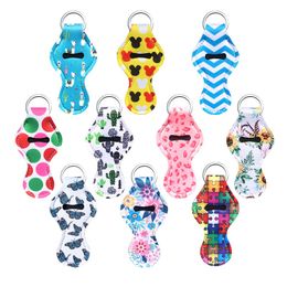 Neoprene 210 Styles Lipstick Holder Keychain Butterfly Baseball Solid Color Chapstick Holder Keychains Women Handbag Decoration