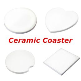 Wholesale Sublimation White Ceramic Coaster Mats 2.5inch Heat Transfer Rubber Bottoms Blank Square Heart Round Pads Single Side For Sublimating A12