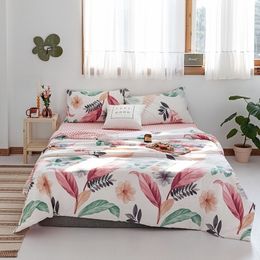 Colourful Leaves Print 1PCS Cotton 150x200cm and 200x230cm BedspreadSoft summer blanket Duvet Quilt bed cover Y200417