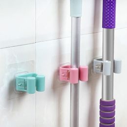 Hooks & Rails 4Pcs Adhesive Multi-Purpose Wall Mounted Mop Organiser Holder RackBrush Broom Hanger Clip Kitchen Bathroom Strong HooksHooks