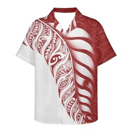 Casual Business Polynesian Shirts Men Turn Down Collar Short Sleeve Tribal Tattoos Button Slim Fashion Men'S Tops 220324