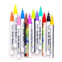 12 Colours Acrylic Paint Marker Pen Set Art Supplies for Creative DIY Drawing Graffiti 2.0 mm Multifunction Colour Art Marker Pens 201120