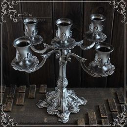 Candle Holders Silver Tin Alloy European Classical Romance Holiday Party Ornaments Five CandlesticksCandle