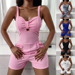 Women's Jumpsuits & Rompers Sexy Open Back Sling V-Neck Female Jumpsuit With Pocket Solid Color shorts spring and summer Womens W220427