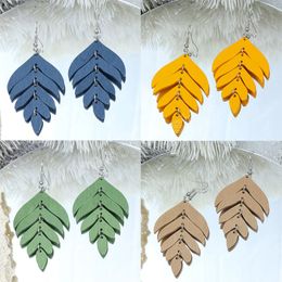 Ethnic Geometric Leaf Wood Retro Dangle Earrings For Women Boho Blue Green Earrings Orecchini