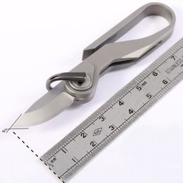 1Pcs High End Titanium Keychain Knife M390 Satin Blade TC4 Titanium Alloy Handle Outdoor EDC Pocket Knives