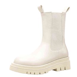 Big Size 33-43 Women Chelsea Boots Square Heels Simple Ladies Shoes Autumn Winter Solid Colour 2021 Y220729