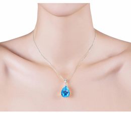 Lockets Classical Topaz Blue Crystal Aquamarine Gemstones Diamond Pendant Necklaces For Women White Gold Silver Color Chain Jewelry Gift