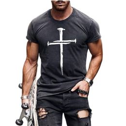 Retro Men Jesus Christ Cross Print Casual Fashion Loose And Comfortable Round Neck TShirt Top Short Sleeve Men Clothing XXS6XL 220607