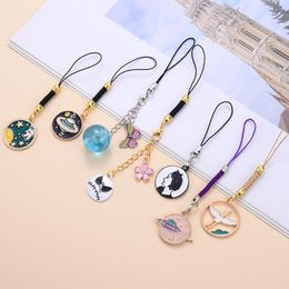Keychains Cute Animal Round Drop Oil Decor Strap Lanyards For Mobile Phone Keychain Rope Charm Ladies Accessories Gifts