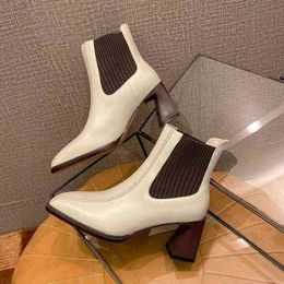 Femmes Boots Chaussures Pu Leather High Heels Zipper Toe Round Keep Warm Plus Size Movie Star Office Lady Bottins à la main T220813