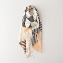 shawl on head UK - Scarves Geometric Stripe Print Cotton Linen Scarf For Women Twill Weave 200 70 Cm Female Fashion Head Shawl Wraps BufandaScarves
