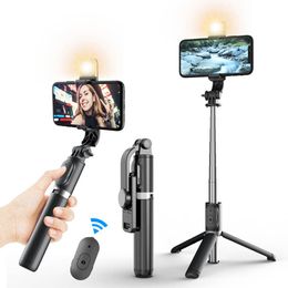 Wireless Bluetooth Selfie Stick Monopods Foldable Mini Tripod With Fill Light Shutter Remote Control for IOS Android Cell Phone