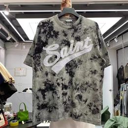 embroidery American tie-dyed short-sleeved men's T-shirt loose 220509