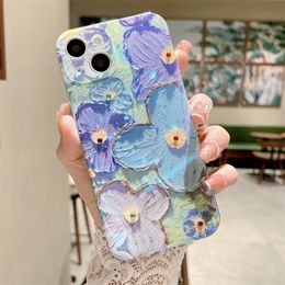 ins hot laser phone cases cover For Iphone 13 promax 13pro Iphone12 11promax 6 7 8 XR XSMAX with opp packages Oil painting flower pattern