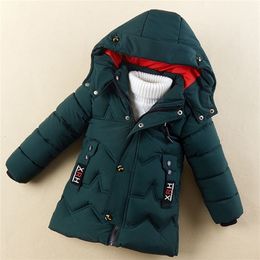 INS Children's padded jacket kid's winter clothes thick handsome mid-length Wavy quilting line kids parka hooded 3 Colours LJ201202