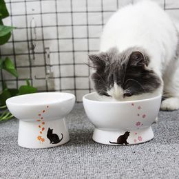 Lovely Pet Feeder Bowl Cartoon Shape Highfoot Single Mouth Skidproof Ceramic Dog Cat Food Products Drinking Y200917