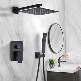 Black Shower Set Wall Mounted Shower Faucet Mixer Rainfall Bathroom Shower Tap with Bath Spout