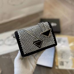 2023 Womens Designers Coin Bags Cross Body Full Diamond Hobo Shouler Mini Purses Ladies Black Shiny Luxurys High Quality Chain Belt Bag