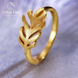 Cluster Rings Lotus Fun Real 925 Sterling Silver Natural Creative Handmade Designer Fine Jewellery Minimalist Feather For Women Bijoux Edwi22