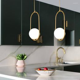 Pendant Lamps Kitchen Glass Lampshade Lights Modern Bedroom Dining Room Hanging For Ceiling Electroplated Lamp Body LampPendant