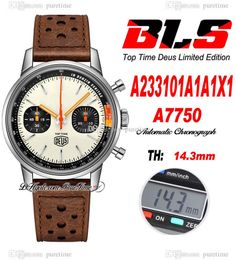 BLS Top Time Limited Edition A7750 Automatic Chronograph Mens Watch Steel Case White Black Dial Brown Leather Strap A233101A1A1X1 Super Edition Puretime 06a1