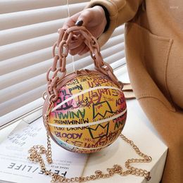 Evening Bags Alphabet Graffiti Round Ball PU Leather Zipper Crossbody For Women 2022 Fashion Chain Shoulder Handbags And Purses LadyEvening