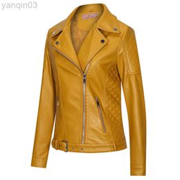Spring Autumn Ladies Slim Fit Leather Jackets Women Turn-down Collar Oblique Zipper Biker Coat Female Casual Outwear L220801