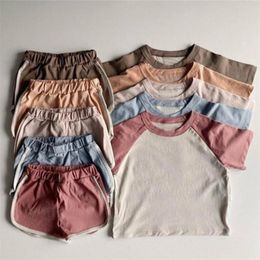 Summer Toddler Baby Clothing Set Cotton Patchwork Short Sleeve T-shirt +Shorts 2pcs Suit Kids Boys Girls Casual Clothes 220507